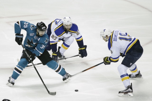 Injured St. Louis Blues defensemen Jay Bouwmeester and Alex Pietrangelo