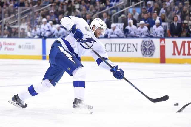 Tampa Bay Lightning defenseman Victor Hedman leaves with lower-body injury.