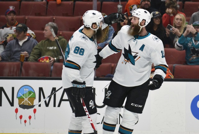 Brent Burns has an upper-body issue. Joe Thornton hopeful to play again this season.