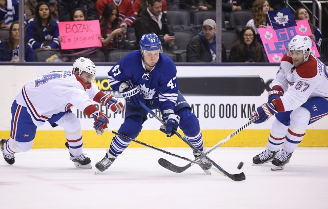 Montreal Canadiens Tomas Plekanec and the Toronto Maple Leafs Leo Komarov