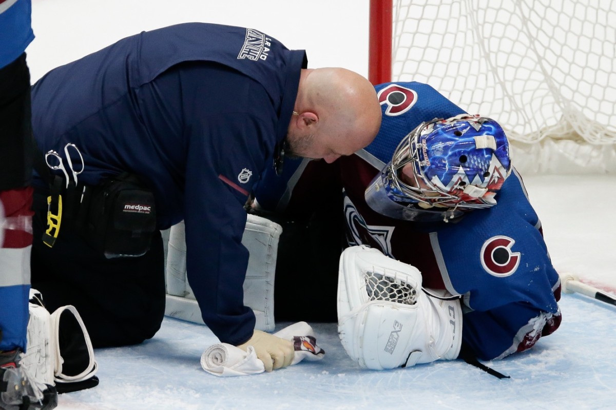 Semyon Varlamov forced to leave last nights game.