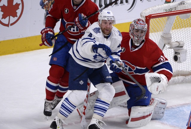 Leo Komarov left last night's game with a knee injury. Carey Price practiced with teammate for first time since his concussion.