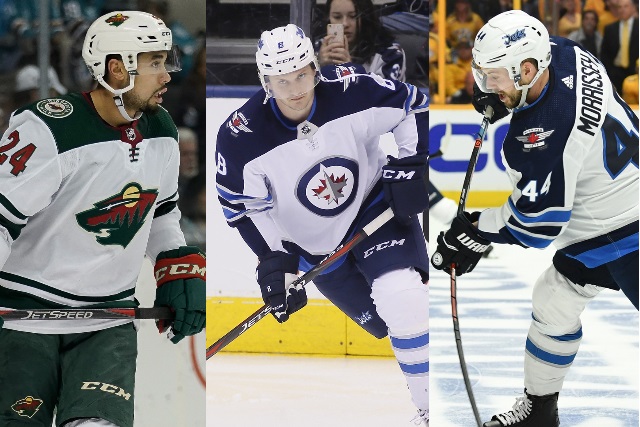 NHL restricted free agent defenseman Matt Dumba, Jacob Trouba and Josh Morrissey