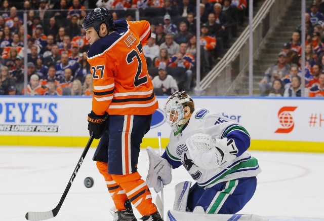 Edmonton Oilers winger Milan Lucic and Vancouver Canucks goaltender Jacob Markstrom