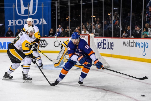 John Tavares of the New York Islanders and Kris Letang of the Pittsburgh Penguins