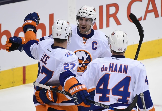 New York Islanders John Tavares, Calvin de Haan and Anders Lee