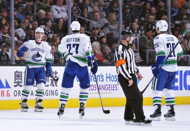 Vancouver Canucks Ben Hutton and Nikolay Goldobin