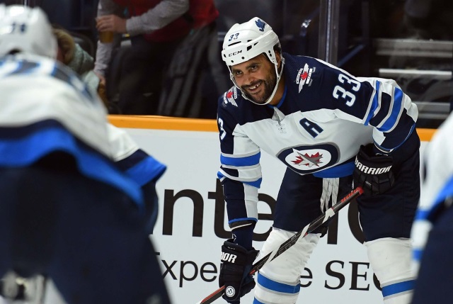 Winnipeg Jets defenseman Dustin Byfuglien out with an injury