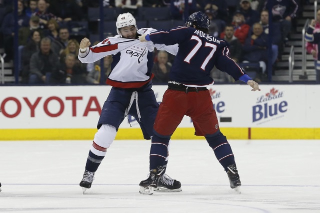 Josh Anderson injured last night. Tom Wilson practices in a no-contact jersey.