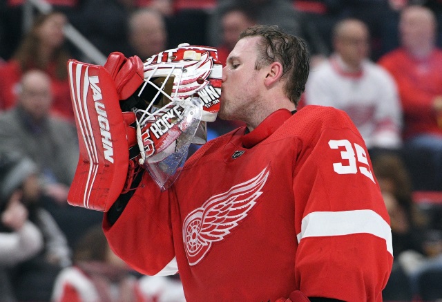 Detroit Red Wings goaltender injures his back in warmups.