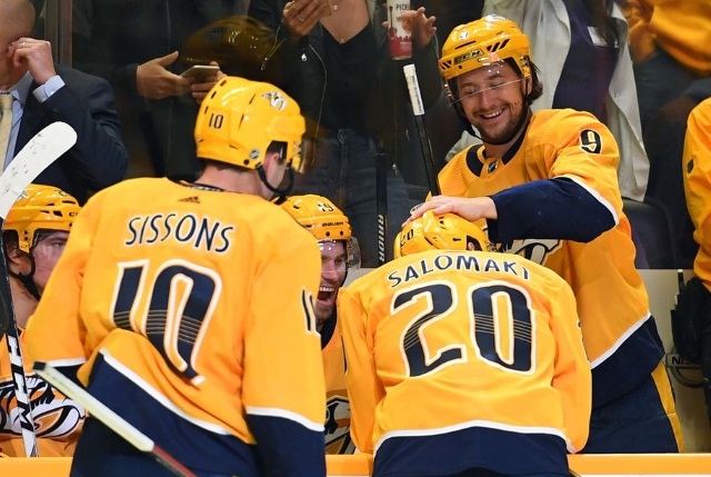 Nashville Predators Filip Forsberg off the IR and Miikka Salomaki to the IR.