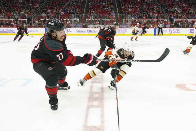 The Anaheim Ducks and Carolina Hurricanes are talking about a Justin Faulk trade.