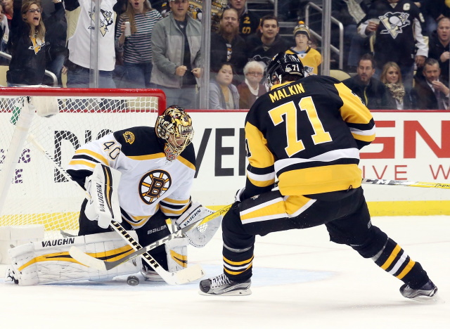 Tuukka Rask may have just had cramping. Evgeni Malkin could be out six to 10 weeks.