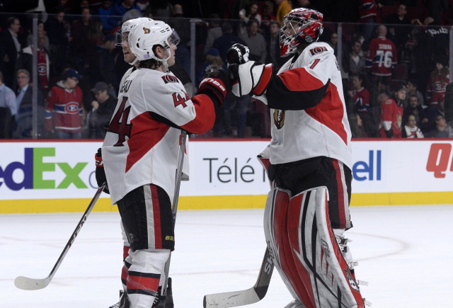 Ottawa Senators Jean-Gabriel Pageau and Craig Anderson