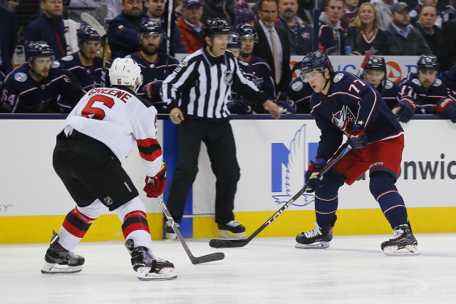 Columbus Blue Jackets Josh Anderson and New Jersey Devils Andy Greene