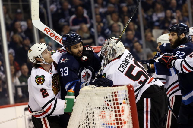 Corey Crawford has a 10-team trade list, wants to stay. Teams calling the Winnipeg Jets about Dustin Byfuglien.