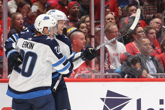 Winnipeg Jets forwards Nikolaj Ehlers and Cody Eakin