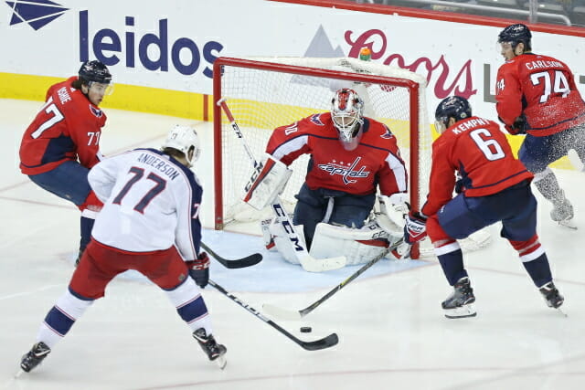 Washington Capitals Braden Holtby and Columbus Blue Jackets Josh Anderson