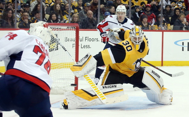 Bruins extend Anders Bjork. Pittsburgh Penguins still undecided on goaltending. John Carlson leaves with 10 minutes left in the third.