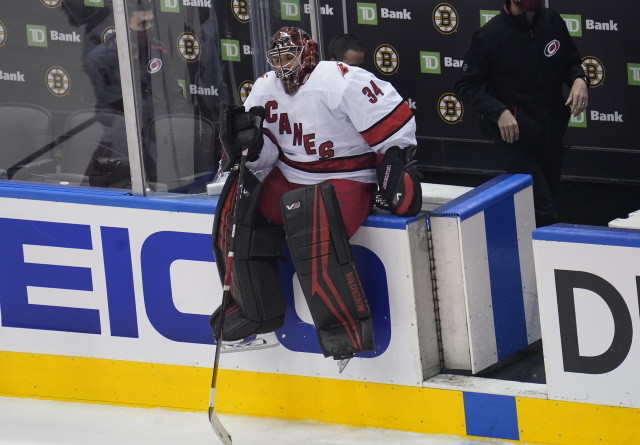 With just over $9 million in salary cap space, the Carolina Hurricanes could look to the goalie market for an upgrade in net.