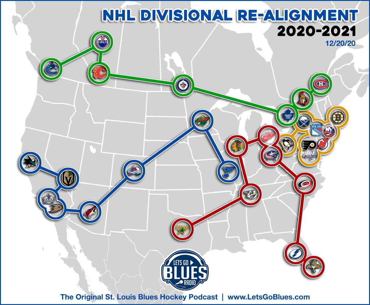 Division names announced and the teams in the division. San Jose Sharks holding camp in Arizona. Fans in the stands in some cities.