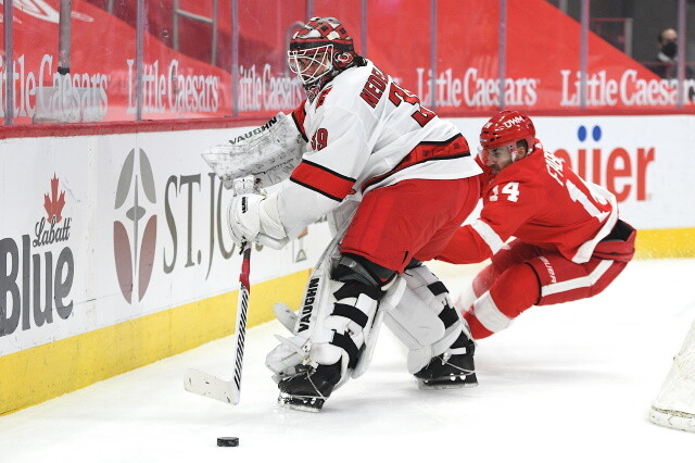 The Carolina Hurricanes have traded RFA goaltender Alex Nedeljkovic to the Detroit Red Wings for the rights to pending UFA goaltender Jonathan Bernier and a third round pick.