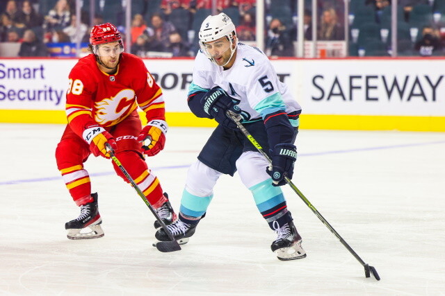 Seattle Kraken defenseman Mark Giordano heading back to the Calgary Flames is a possibility. Should Andrew Mangiapane go short- or long-term?