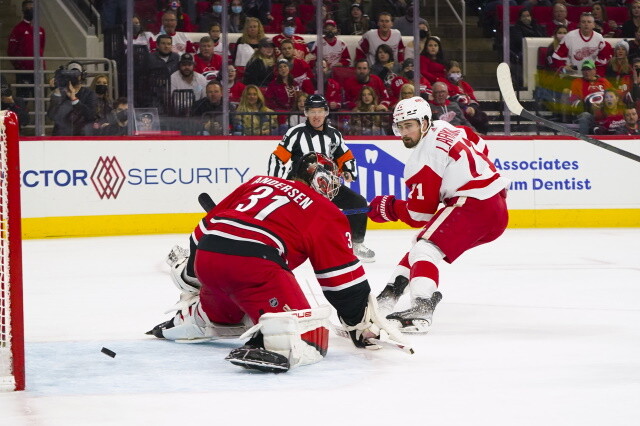 Frederik Andersen is to be re-evaluated in a week. Dylan Larkin has core muscle surgery. Reilly Smith could be ready for the playoffs.