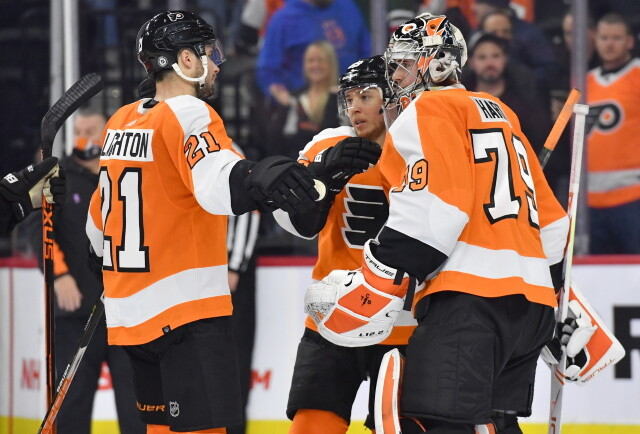 The Philadelphia Flyers get three back to practice. The Maple Leafs lose two defensemen. Players put on waivers. Murphy out with back issues.