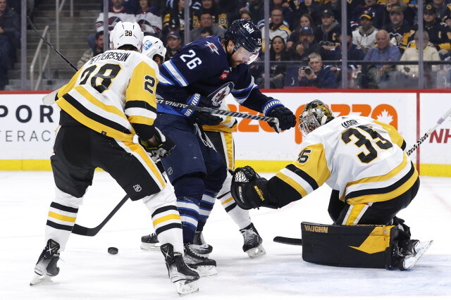 Jake DeBrusk to the LTIR, out four weeks. No update on Tristan Jarry. Blake Wheeler, Nikolaj Ehlers among Jets awaiting clearance.