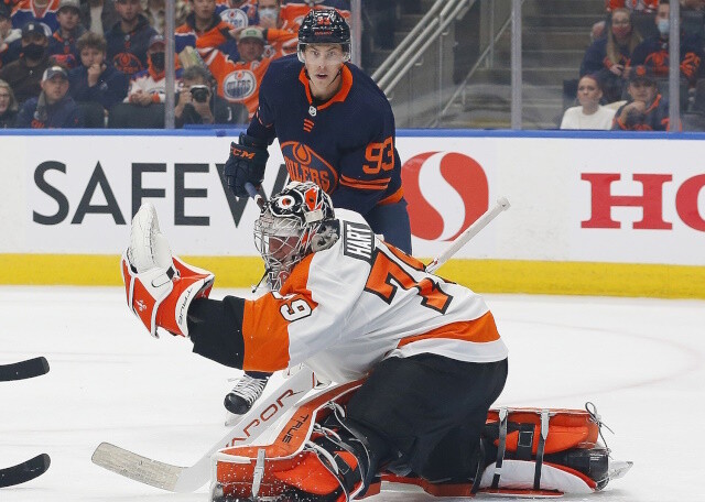 The Philadelphia Flyers would listen on Carter Hart. The Edmonton Oilers shouldn't trade Darnell Nurse or Ryan Nugent-Hopkins.