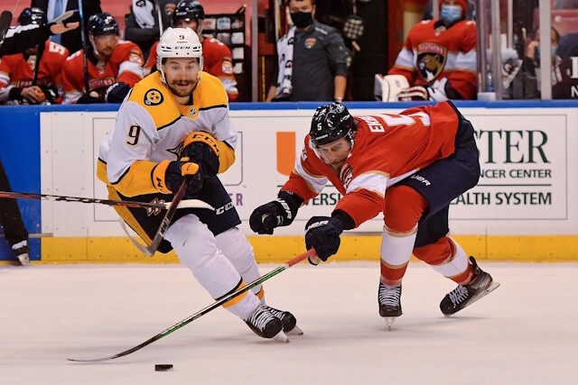 Aaron Ekblad out until the playoffs. Filip Forsberg isn't practicing but is playing. Anthony Cirelli left last night's game as a precaution.