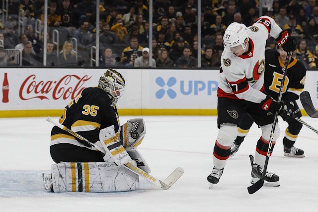 The Boston Bruins like Ottawa Senators Shane Pinto but they may not want to move him in a Linus Ullmark trade.