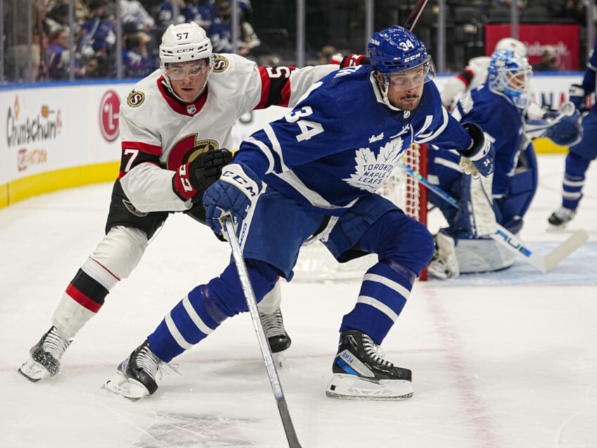 Senators Shane Pinto should return tonight, but Maple Leafs Auston Matthews' is doubtful. Flames Anthony Duclair's season is over.