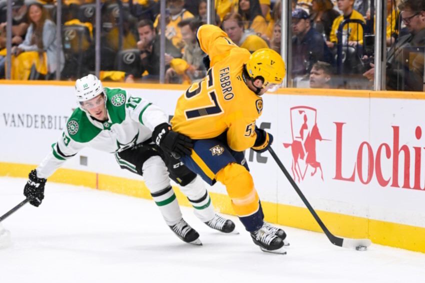 Predators defenseman Dante Fabbro on waivers but will his $2.5 million scare team off. GM to discuss video review and playoff rosters.