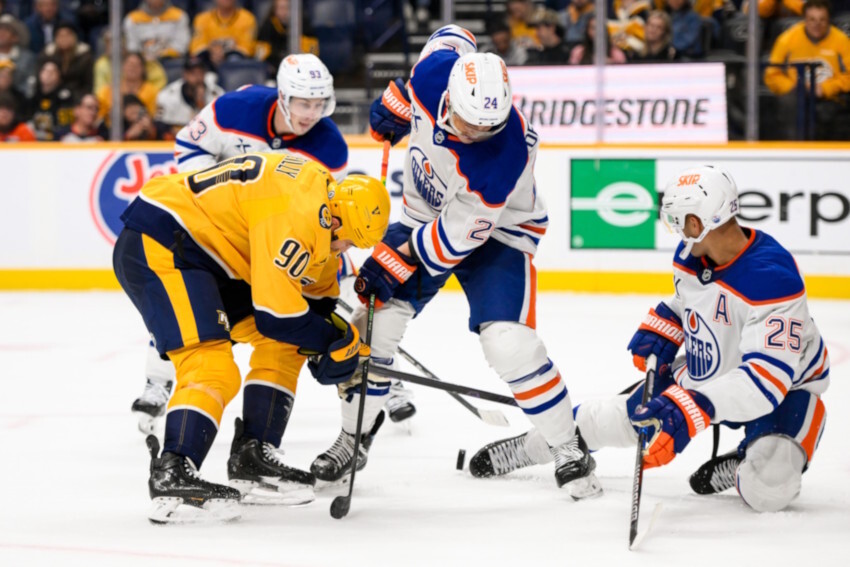 Trevor Zegras out six weeks. Evan Bouchard leaves after crashing into the boards. Anthony Stolarz leaves after the first.